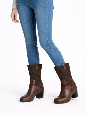 Cacey Suede/Leather Harness Mid-Calf Boot Sz 7B NWOB Fall Winter Preppy Gift